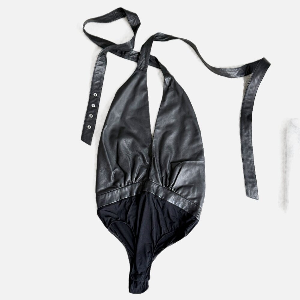 Magda Butrym Black Leather Wrap Halter Bodysuit 8 - Picture 2 of 13